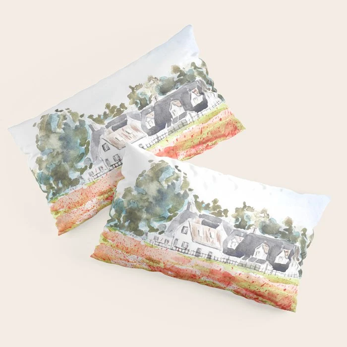 orange poppy field watercolour Pillow Sham