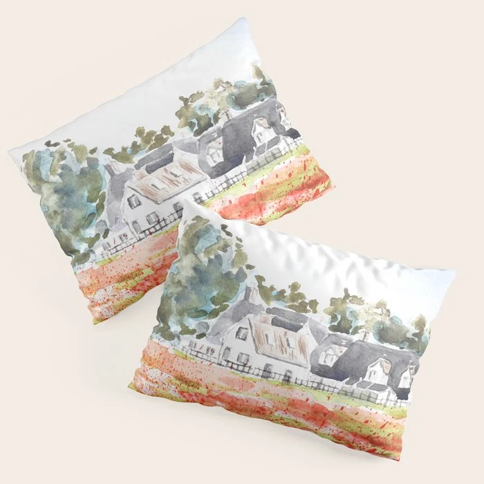 orange poppy field watercolour Pillow Sham