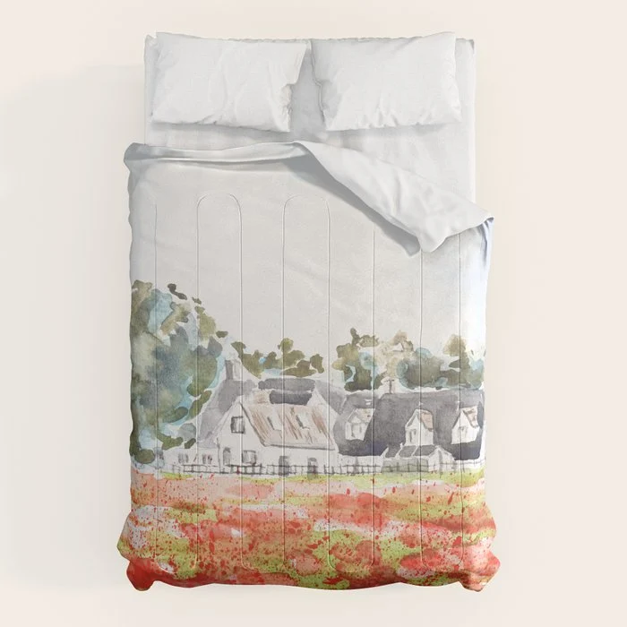 orange poppy field watercolour Comforter