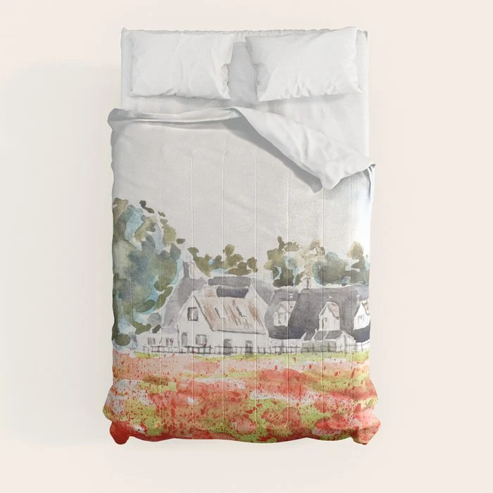 orange poppy field watercolour Comforter