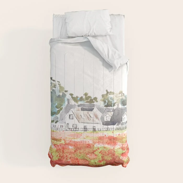 orange poppy field watercolour Comforter