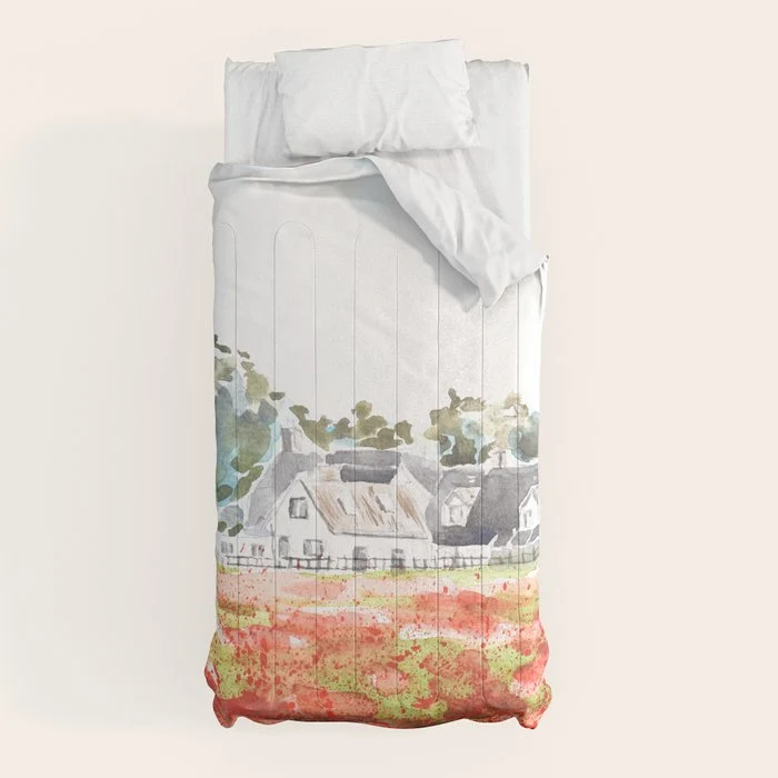 orange poppy field watercolour Comforter