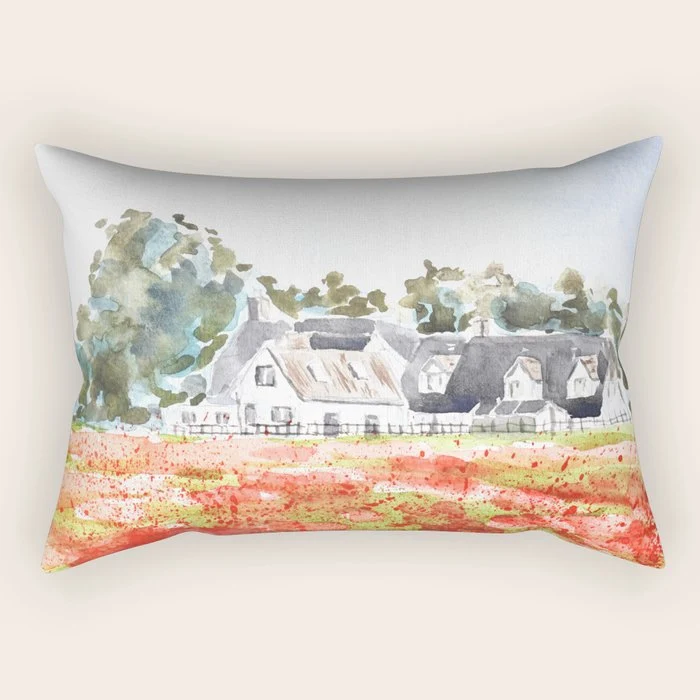 orange poppy field watercolour Rectangular Pillow
