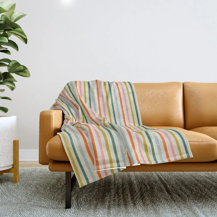 Colorful retro stripe line art pattern Throw Blanket