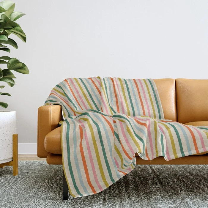 Colorful retro stripe line art pattern Throw Blanket