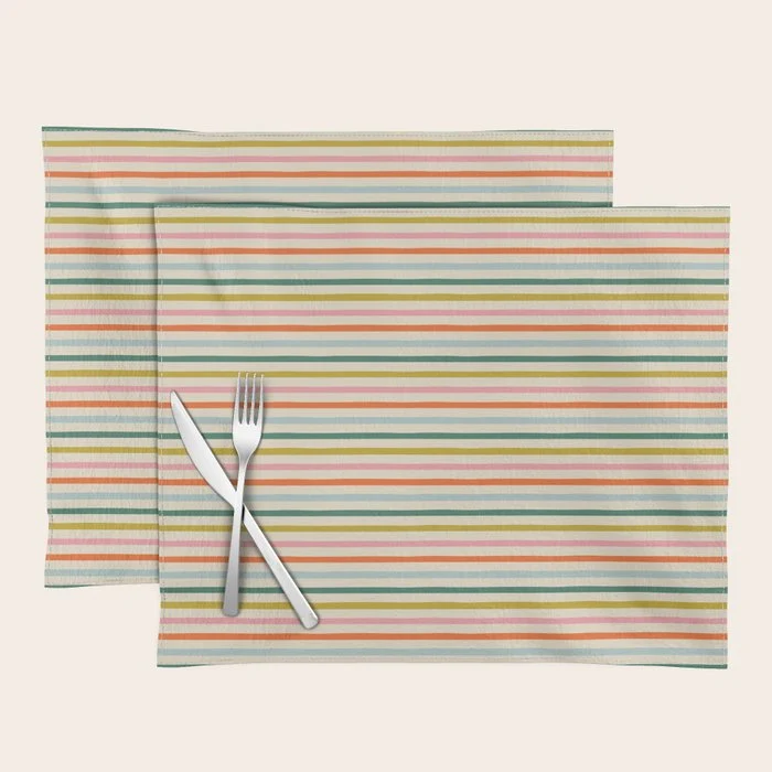 Colorful retro stripe line art pattern Placemat