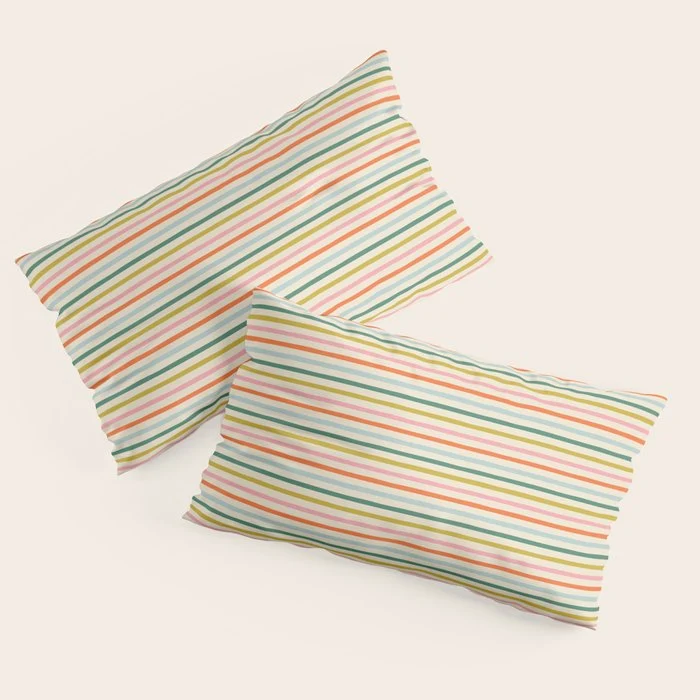 Colorful retro stripe line art pattern Pillow Sham