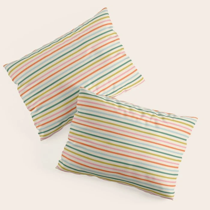 Colorful retro stripe line art pattern Pillow Sham