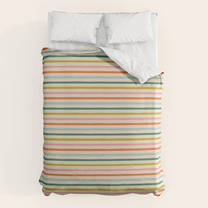 Colorful retro stripe line art pattern Duvet Cover