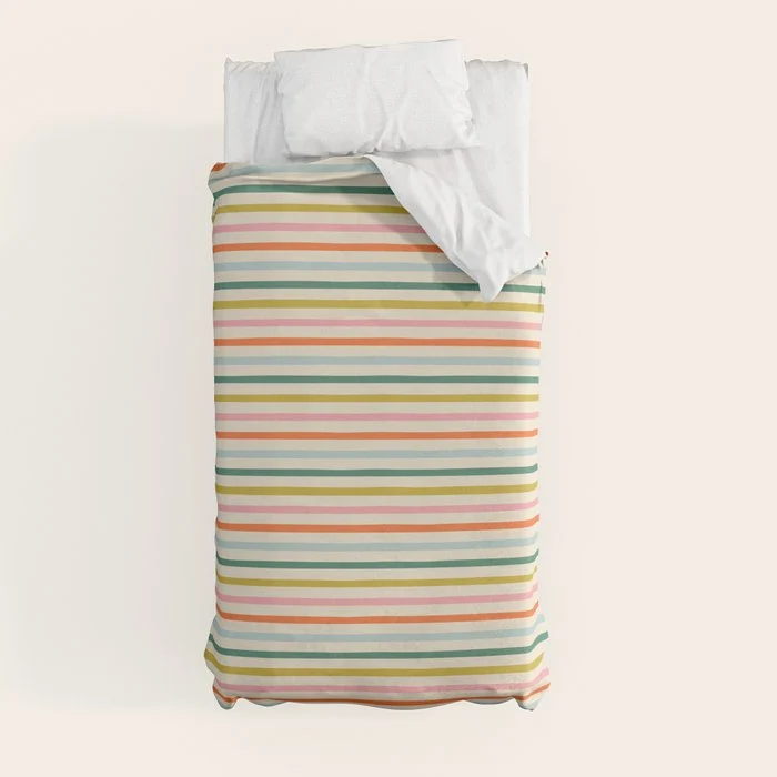 Colorful retro stripe line art pattern Duvet Cover