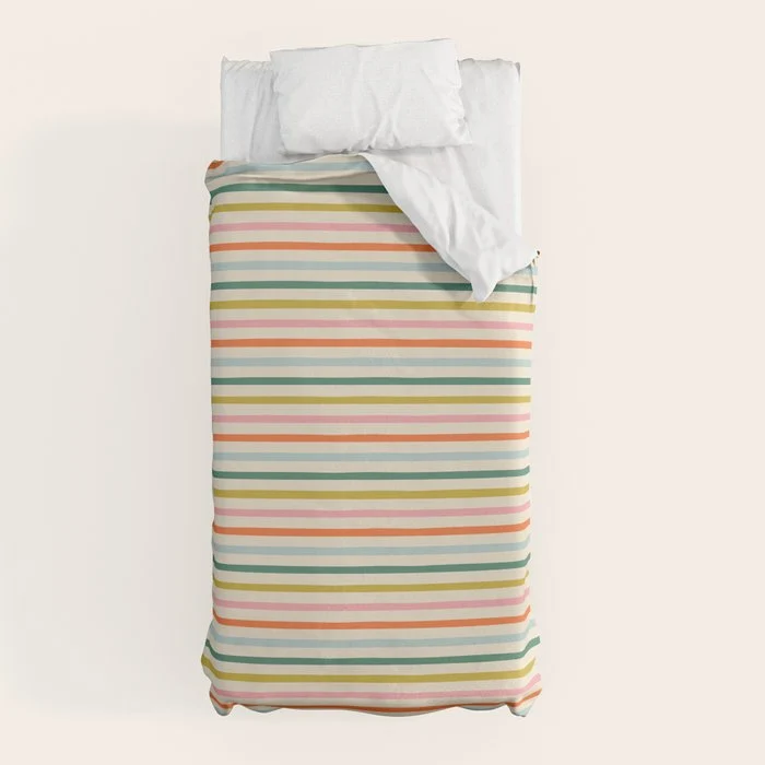 Colorful retro stripe line art pattern Duvet Cover
