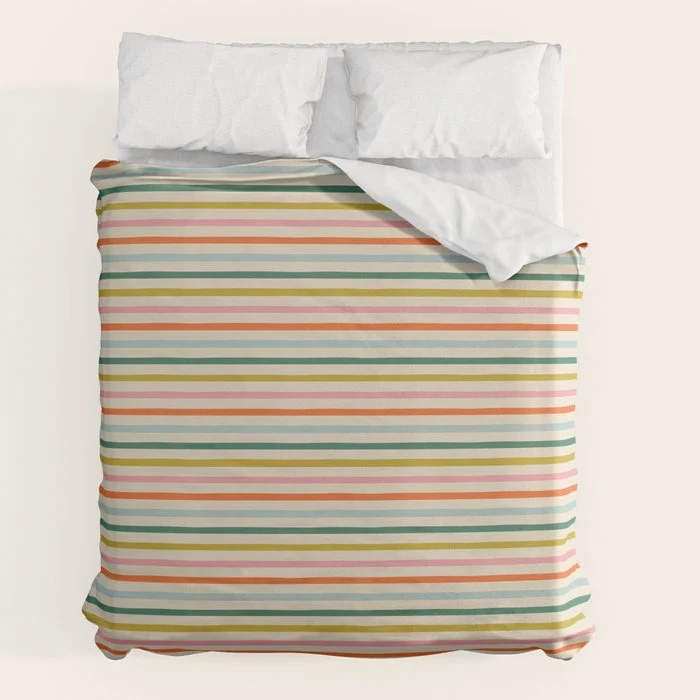 Colorful retro stripe line art pattern Duvet Cover