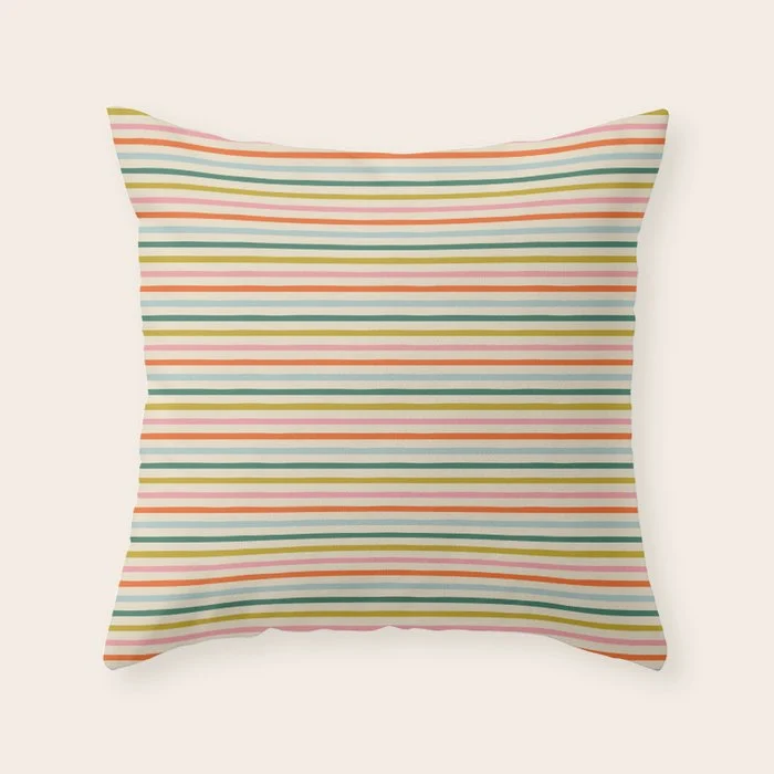 Colorful retro stripe line art pattern Throw Pillow