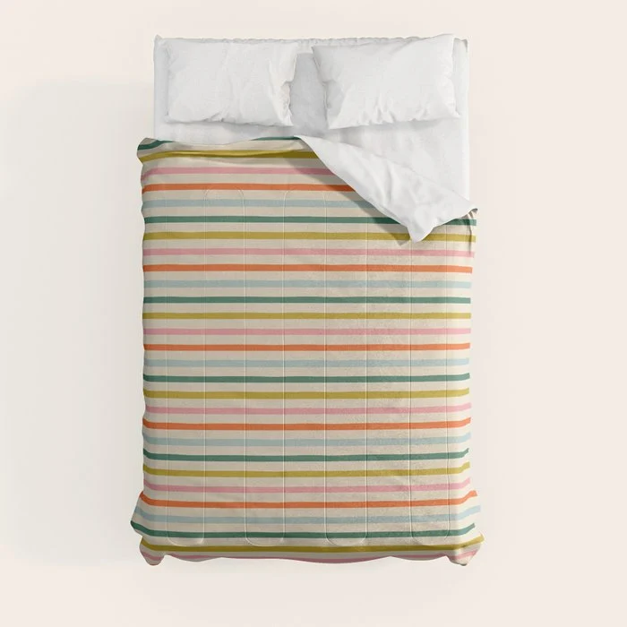 Colorful retro stripe line art pattern Comforter