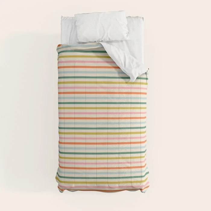 Colorful retro stripe line art pattern Comforter