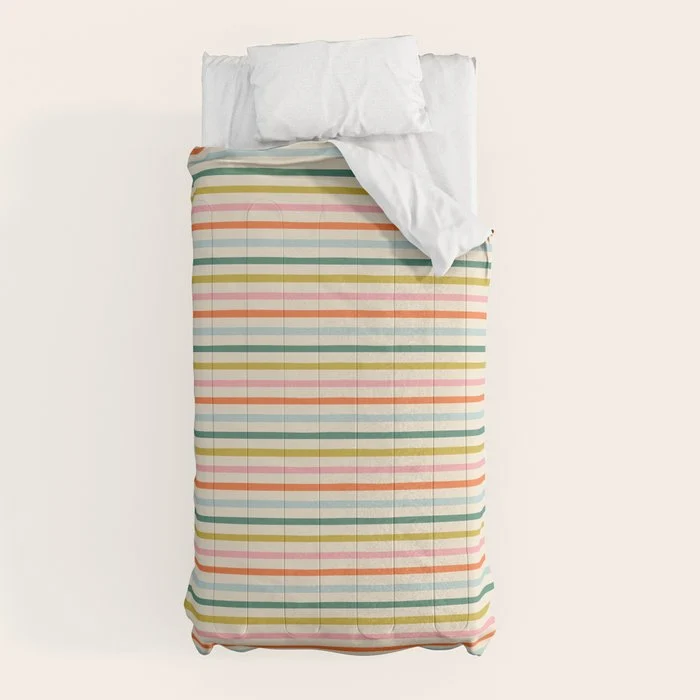 Colorful retro stripe line art pattern Comforter
