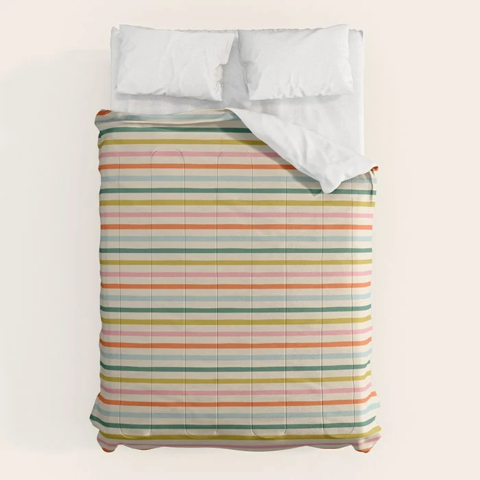 Colorful retro stripe line art pattern Comforter