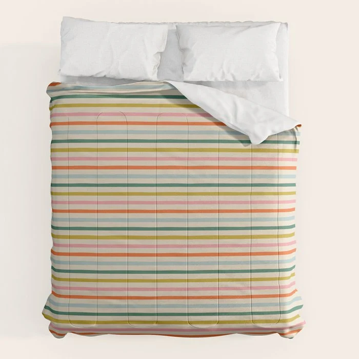 Colorful retro stripe line art pattern Comforter