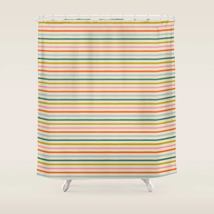 Colorful retro stripe line art pattern Shower Curtain