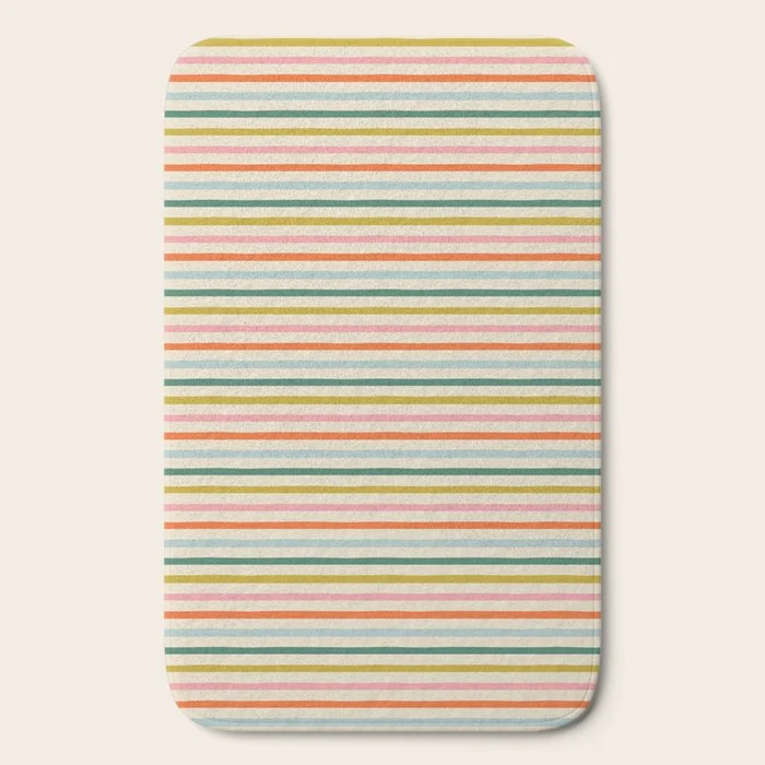 Colorful retro stripe line art pattern Bath Mat