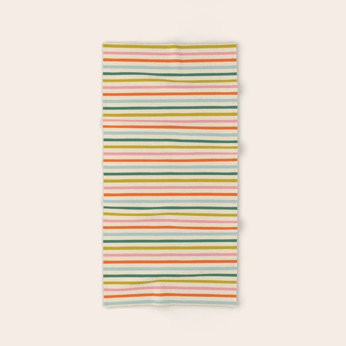 Colorful retro stripe line art pattern Bath Towel