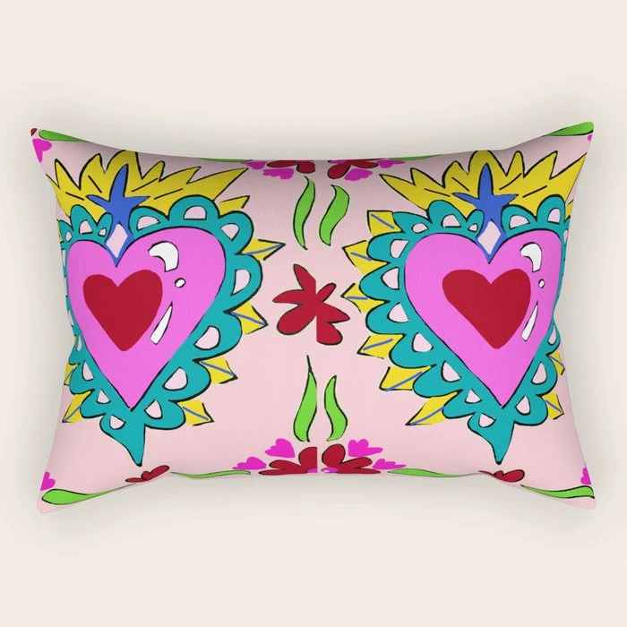Hot Pink Sacred Hearts Rectangular Pillow