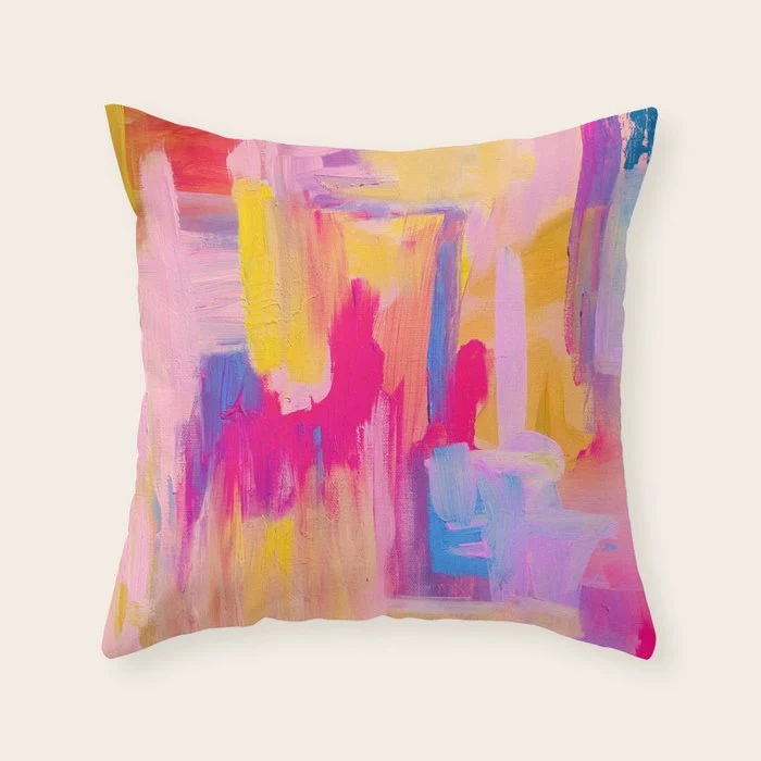 Summer Pink Pastel Abstract Throw Pillow
