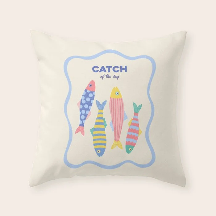 Catch of the Day - Playful Retro Sardine in fun stripes and dots Throw Pillow