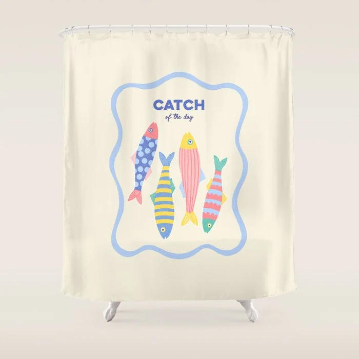 Catch of the Day - Playful Retro Sardine in fun stripes and dots Shower Curtain