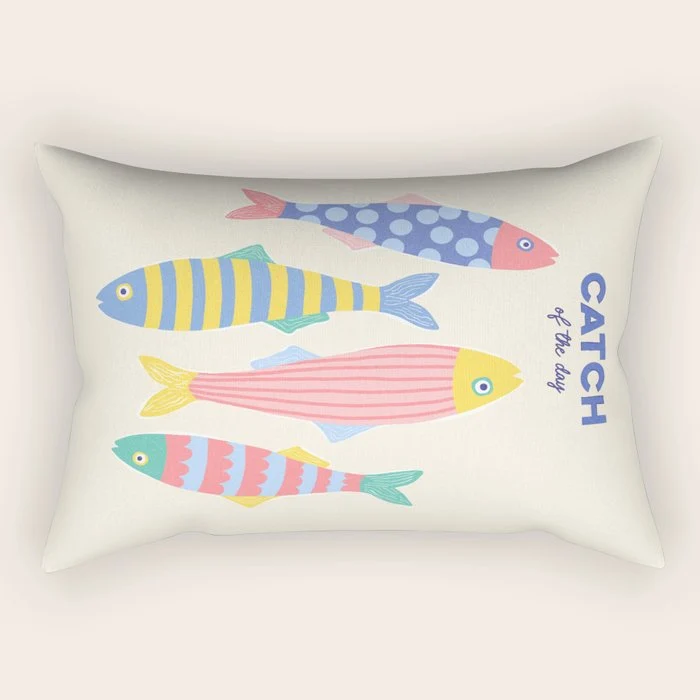 Catch of the Day - Playful Retro Sardine in fun stripes and dots Rectangular Pillow