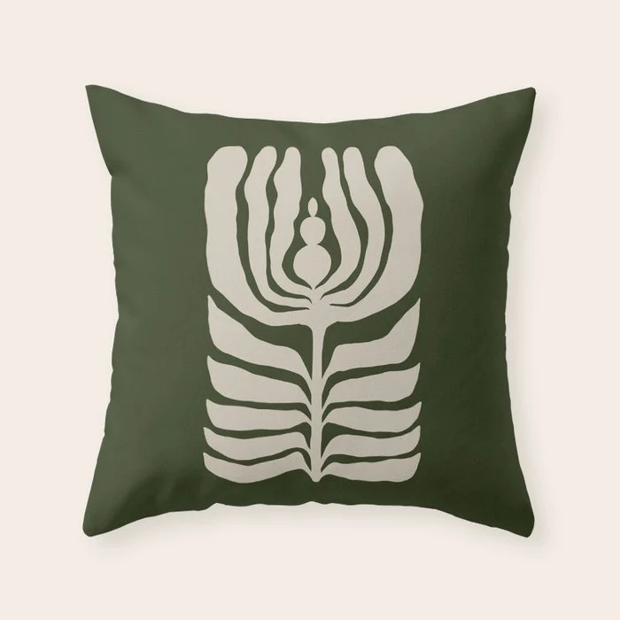 Night Bloom - Green Throw Pillow