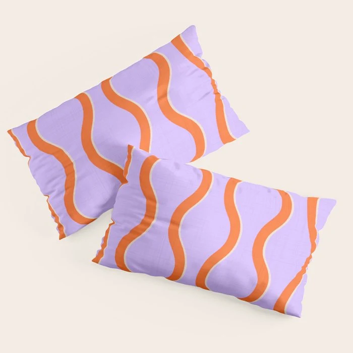 Wavy Lines Tangerine Orange, Lavender Purple, Bold Retro Modern Home Decor Pillow Sham