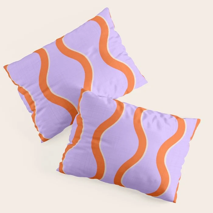 Wavy Lines Tangerine Orange, Lavender Purple, Bold Retro Modern Home Decor Pillow Sham