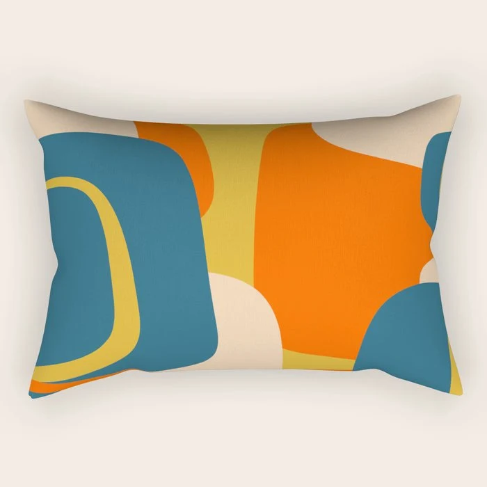 Mid Century Modern Retro Abstract Pattern Orange Blue Mustard Rectangular Pillow