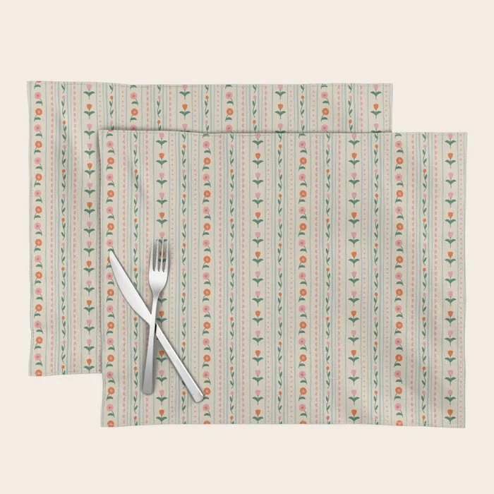 Vintage colorful flower stripe art pattern Placemat