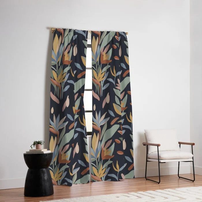 Hand Painted Floral Garden Night Window Curtain