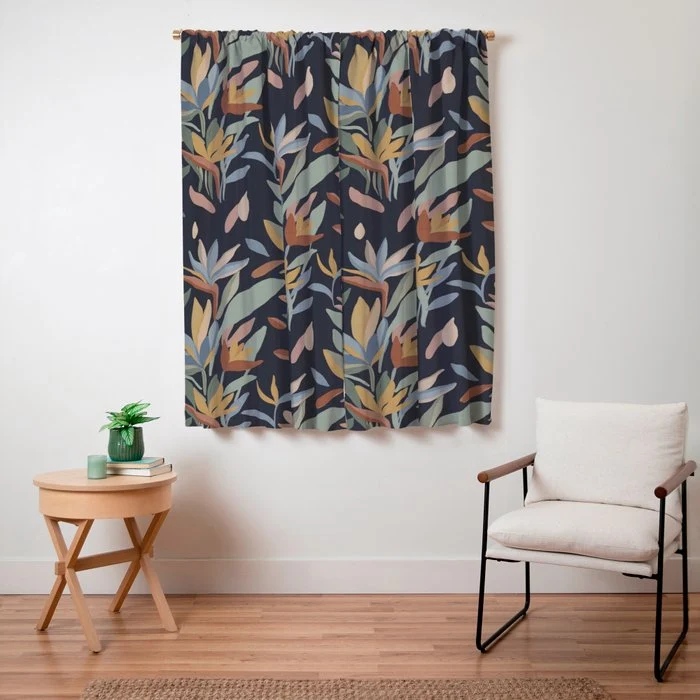 Hand Painted Floral Garden Night Window Curtain