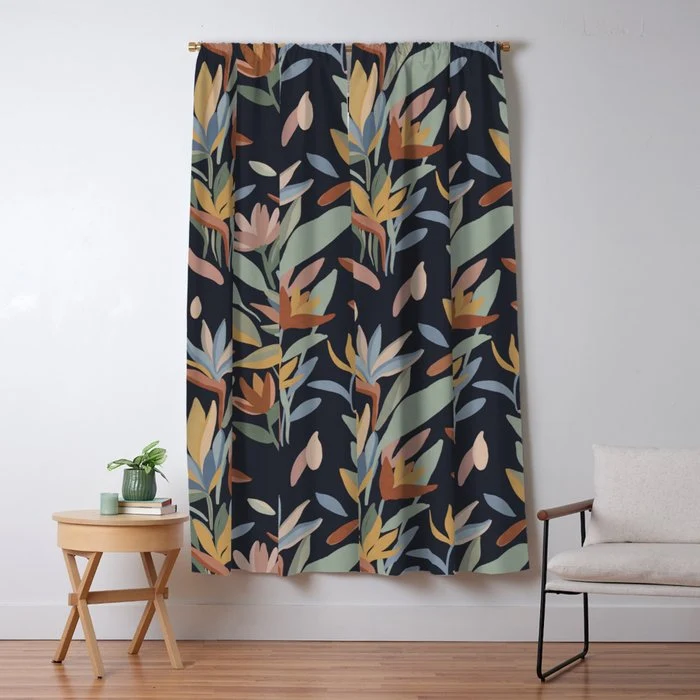 Hand Painted Floral Garden Night Window Curtain