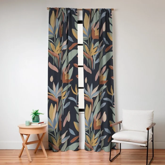 Hand Painted Floral Garden Night Window Curtain