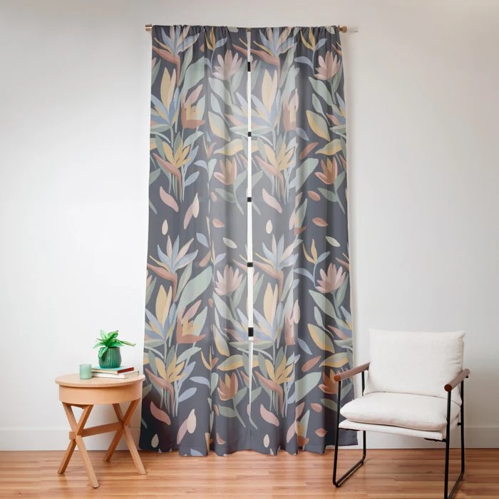 Hand Painted Floral Garden Night Window Curtain