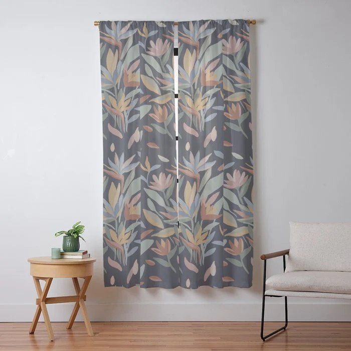 Hand Painted Floral Garden Night Window Curtain