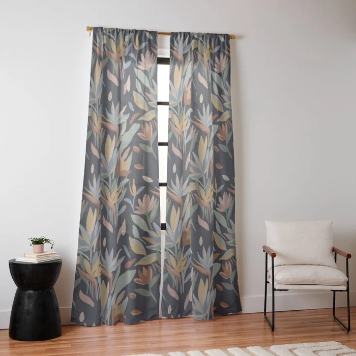 Hand Painted Floral Garden Night Window Curtain