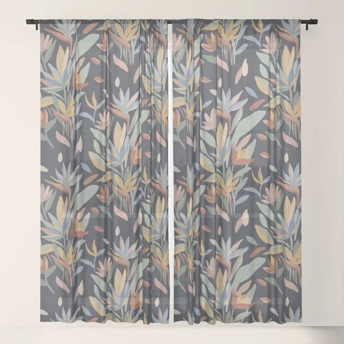 Hand Painted Floral Garden Night Window Curtain