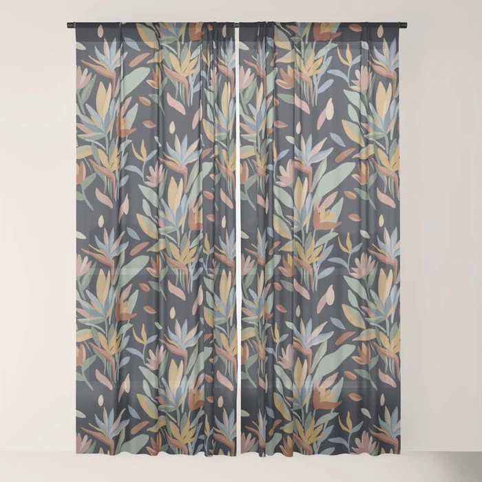 Hand Painted Floral Garden Night Window Curtain