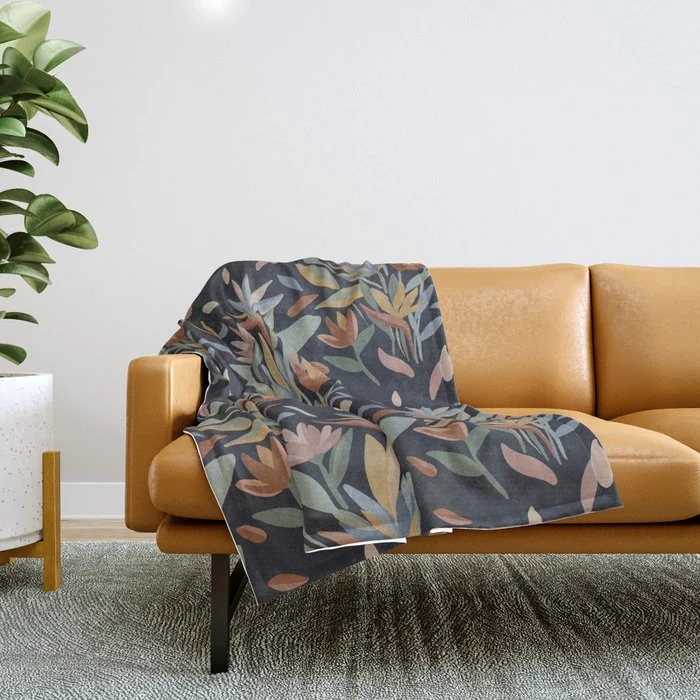 Hand Painted Floral Garden Night Throw Blanket