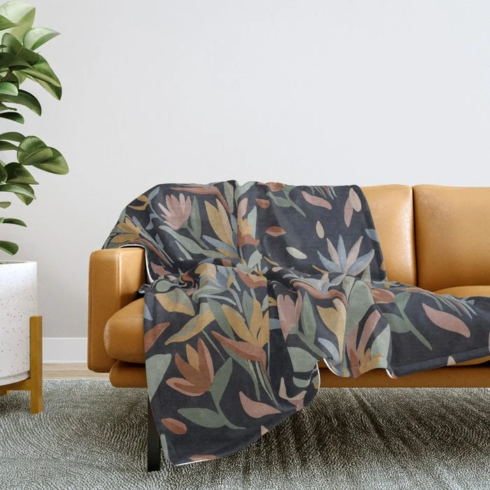 Hand Painted Floral Garden Night Throw Blanket