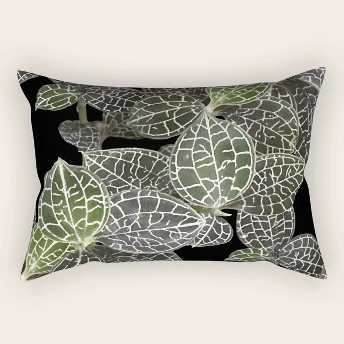Elegant leaf skeleton foliage on black Rectangular Pillow