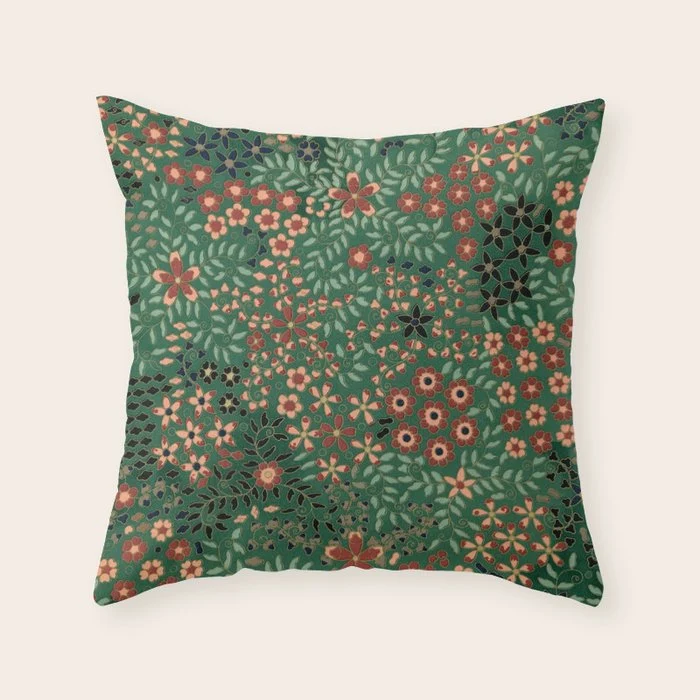 Japanese floral print pattern Throw Pillow