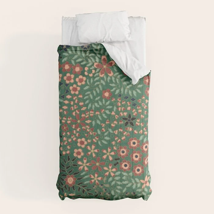 Japanese floral print pattern Comforter