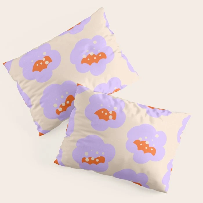 Bold Floral Toss Lavender Purple, Tangerine Orange, Cream Ivory, Playful Home Decor Pillow Sham